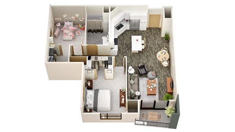 Floor plan for 2 beds, 1 bath, 1088 sqft